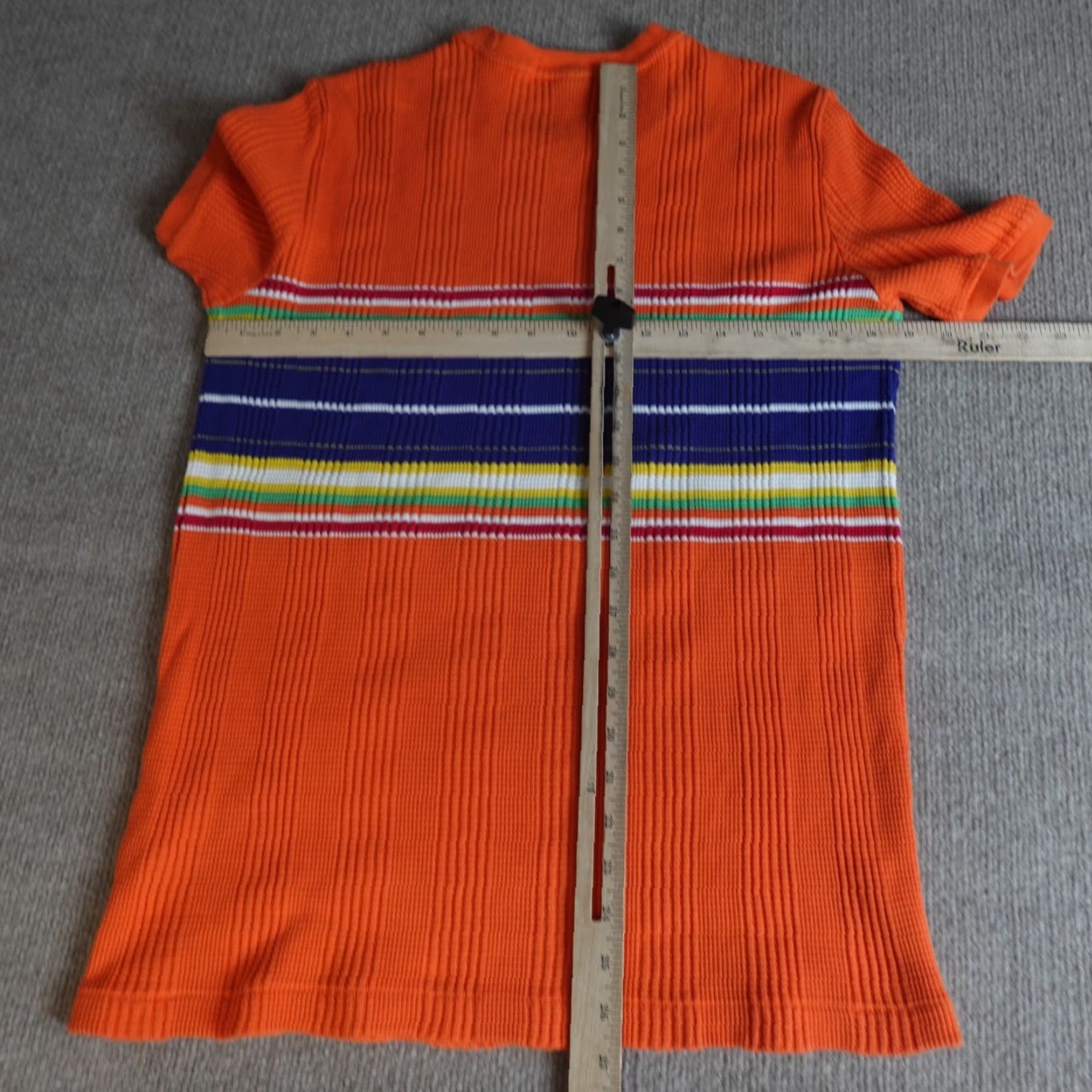 Polo Ralph Lauren VINTAGE Polo Ralph Lauren Mens Shirt L Orange Striped Knit Short Sleeve Crew Neck Ribbed Waffle Polo Ralph Lauren Shirt Size US L / EU 52-54 / 3 - 3 Thumbnail