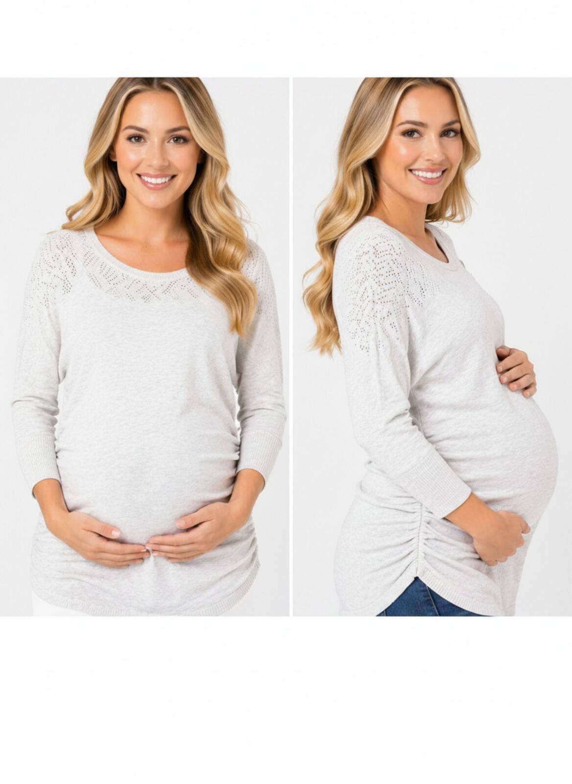 Other Motherhood Maternity White Knit 3 Quarter Sleeve Top Small Size S / US 4 / IT 40 - 1 Thumbnail