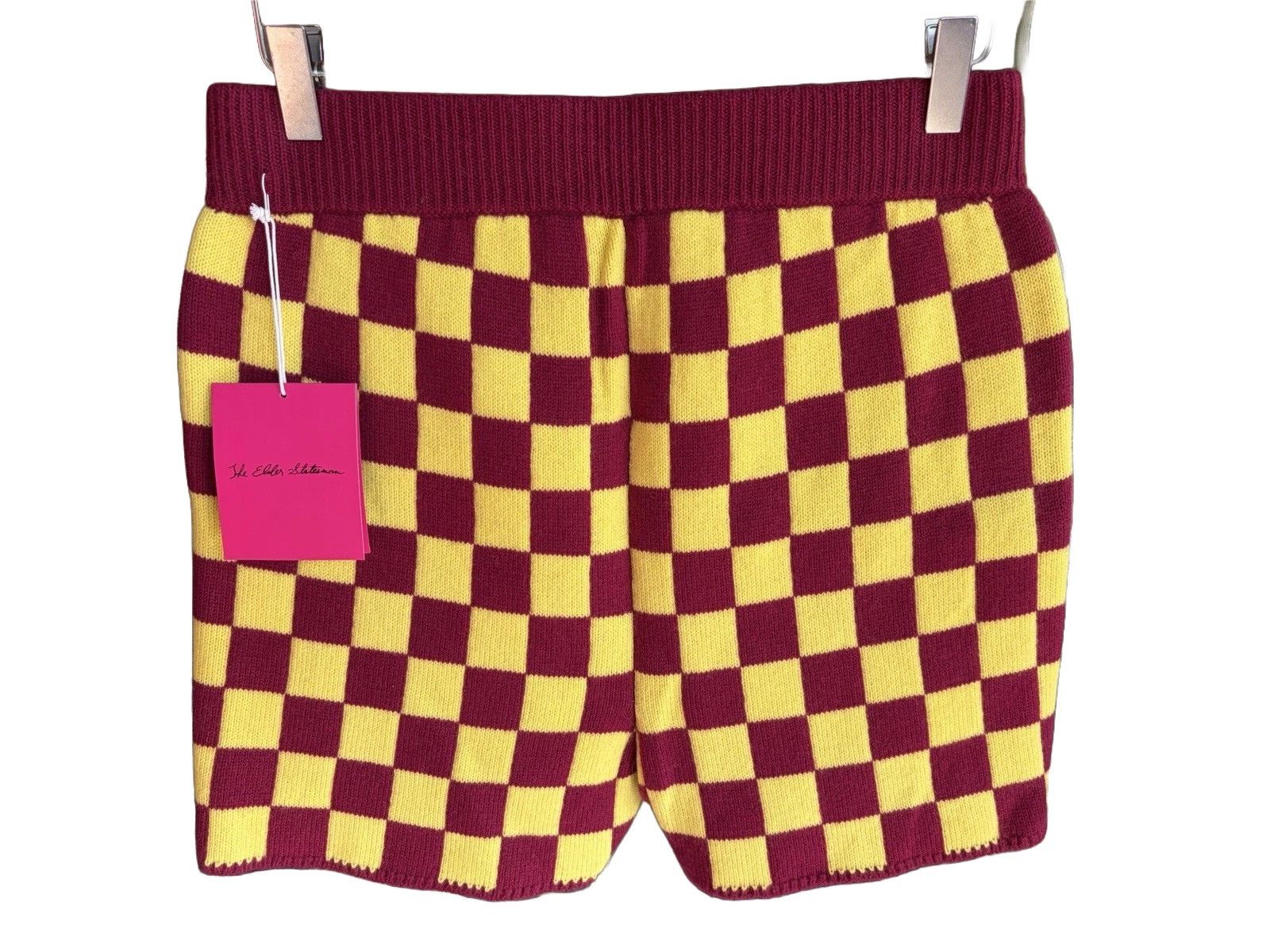 The Elder Statesman Checkerboard Knit Shorts Red Yellow Cashmere Size US 34 / EU 50 - 1 Thumbnail