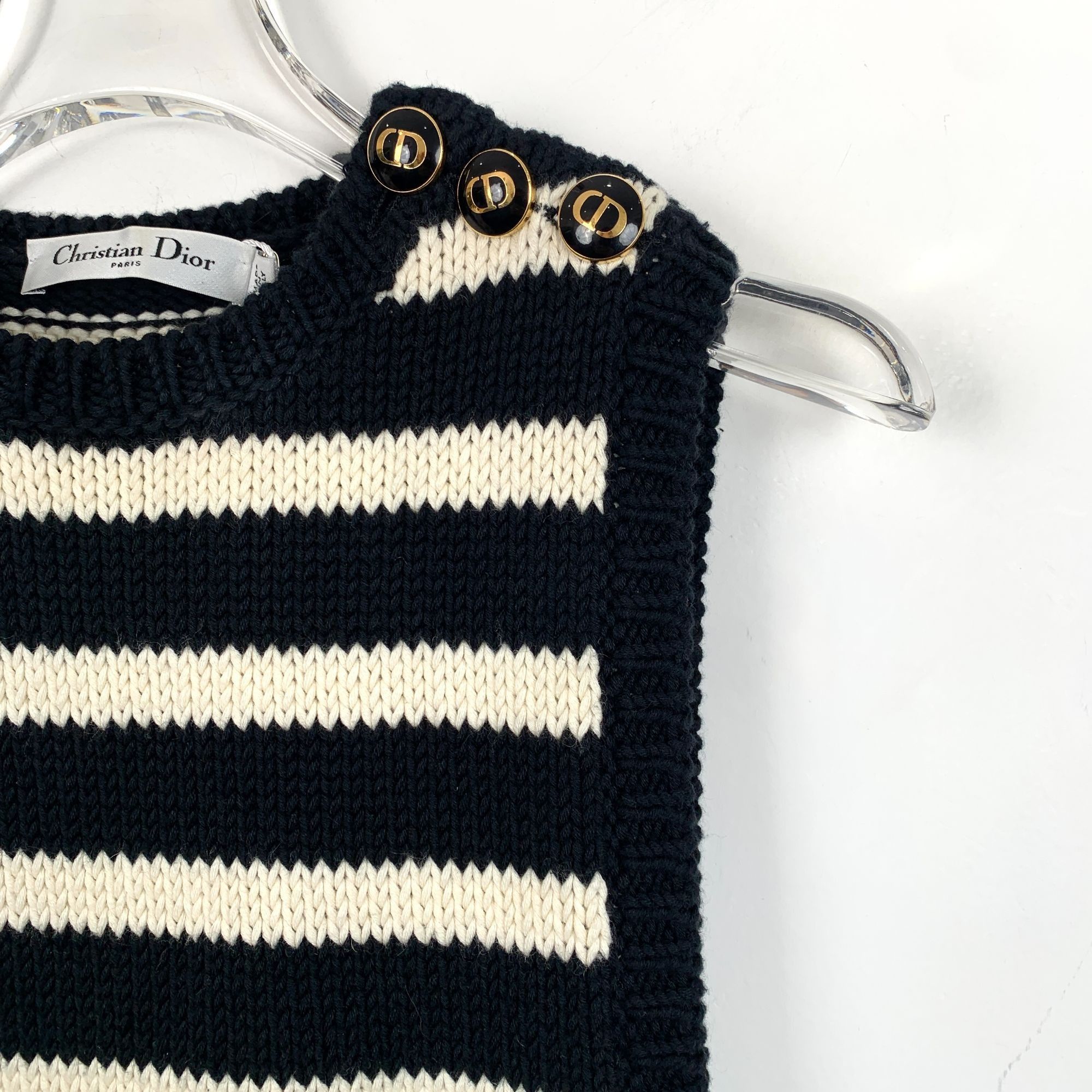 Dior Christian Dior Black Striped Cotton Sleeveless Knit Vest (Si Size XXS / US 00 / IT 34 - 6 Thumbnail