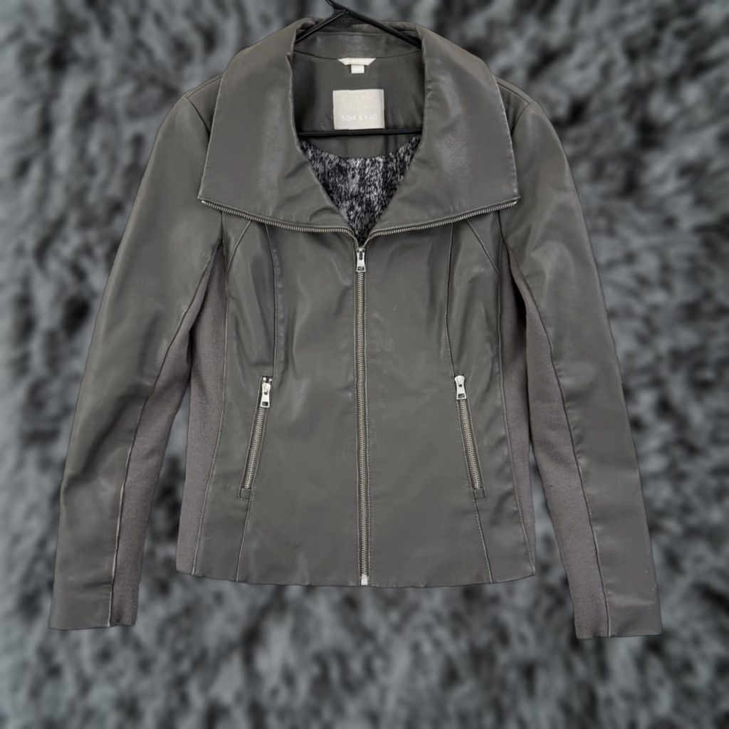 Vintage Soia & Kyo Jacket Women M Gray Full Zip Leather Biker Moto Outdoor Size M / US 6-8 / IT 42-44 - 1 Thumbnail