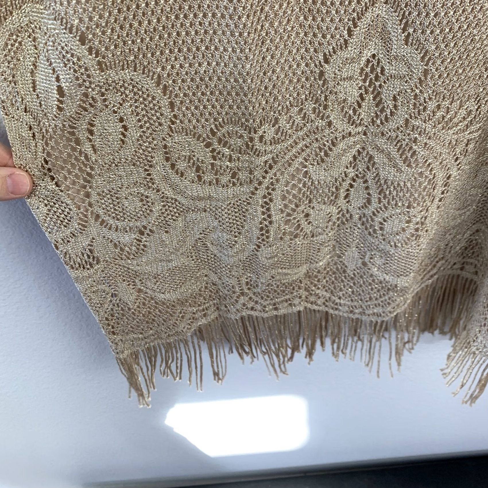 Vintage VINTAGE Onyx Nite by Wendy Chaitin Dress Cardigan Set Women 14 Beige Gold Fringe Lace Knit Open Lightweight Formal Party/Cocktail Wedding Guest Size XL / US 12-14 / IT 48-50 - 7 Thumbnail