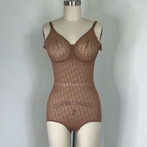 Dior RARE Dior Vintage Kardashian Nude Sheer Monogram Bodysuit 50 Size ONE SIZE - 1 Thumbnail