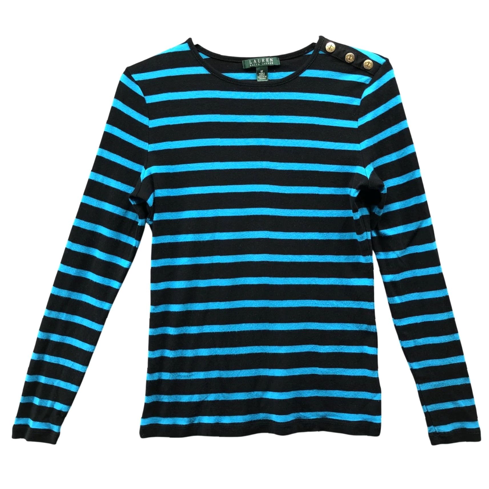 Ralph Lauren Lauren Ralph Lauren Crewneck Long Sleeve T Shirt Womens M Blue Striped Button Size M / US 6-8 / IT 42-44 - 2 Thumbnail