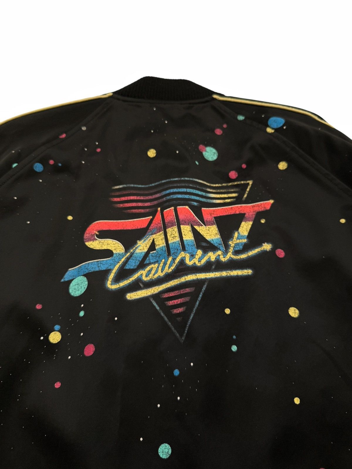 Saint Laurent Paris 2019 Black Galaxy Logo Souvenir Teddy Satin Bomber Size US M / EU 48-50 / 2 - 3 Thumbnail