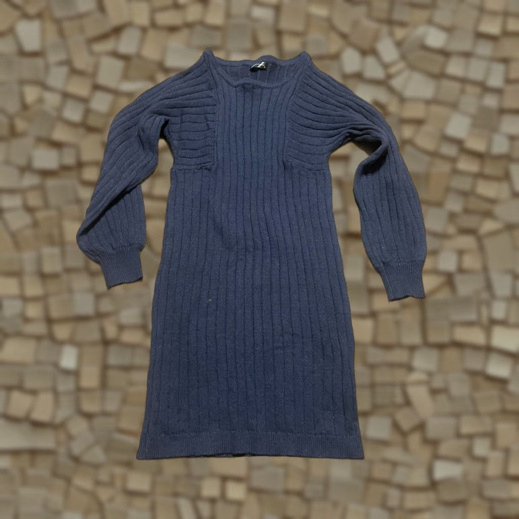 Vintage Pretty Garden Dress Womens Size Small Blue Long Sleeve Rib Sweater Dress Size S / US 4 / IT 40 - 1 Thumbnail