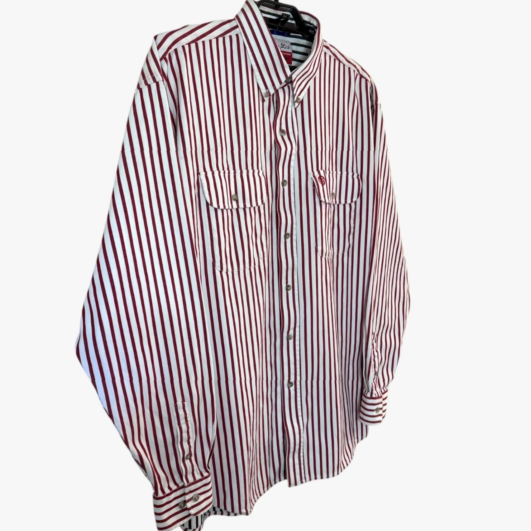 Wrangler VINTAGE Wrangler George Strait Cowboy Shirt Men's XL Striped Button-Down Western Cotton Embroidered Pockets Red & White" Size US XL / EU 56 / 4 - 3 Thumbnail