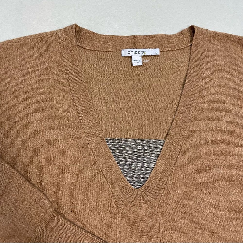 Chicos New Chico's Caviar Bead V-Neck Pullover Tan Sweater Size 1 Size M / US 6-8 / IT 42-44 - 5 Thumbnail
