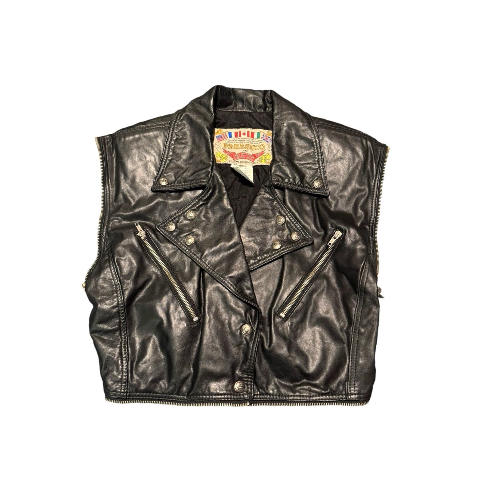Parasuco VINTAGE Parasuco Leather Jacket Women's Black Moto Retro Jacket Short Classic Size L Size L / US 10 / IT 46 - 6 Thumbnail