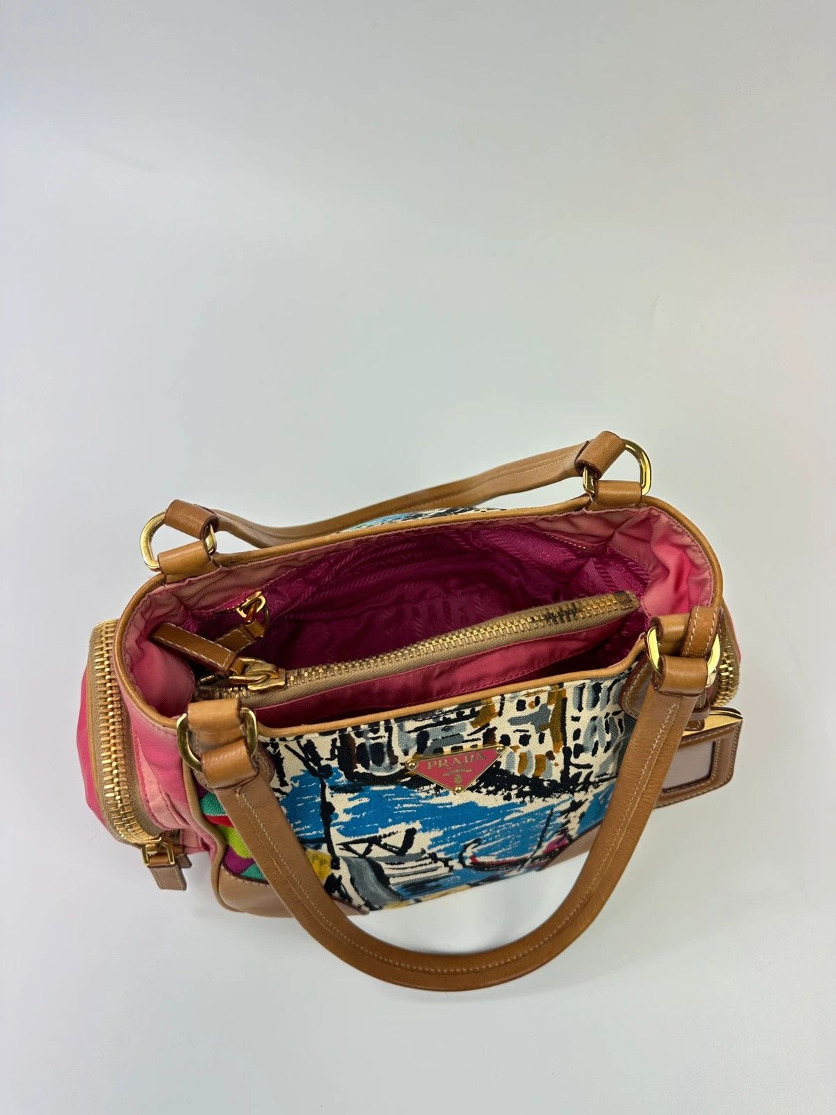 Prada Prada Milano SS04 Venezia Leather & Canvas Painting HandBag Size ONE SIZE - 11 Thumbnail