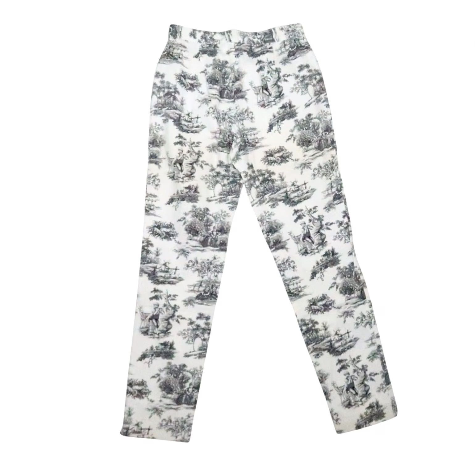 Vintage VINTAGE 90s White and Black Folklore Drawing Nature Print Pants XS Regular Tapered Ankle 27in Rise 10in Bohemian Nature 25in Waist Womens Size 26" / US 2 / IT 38 - 3 Thumbnail