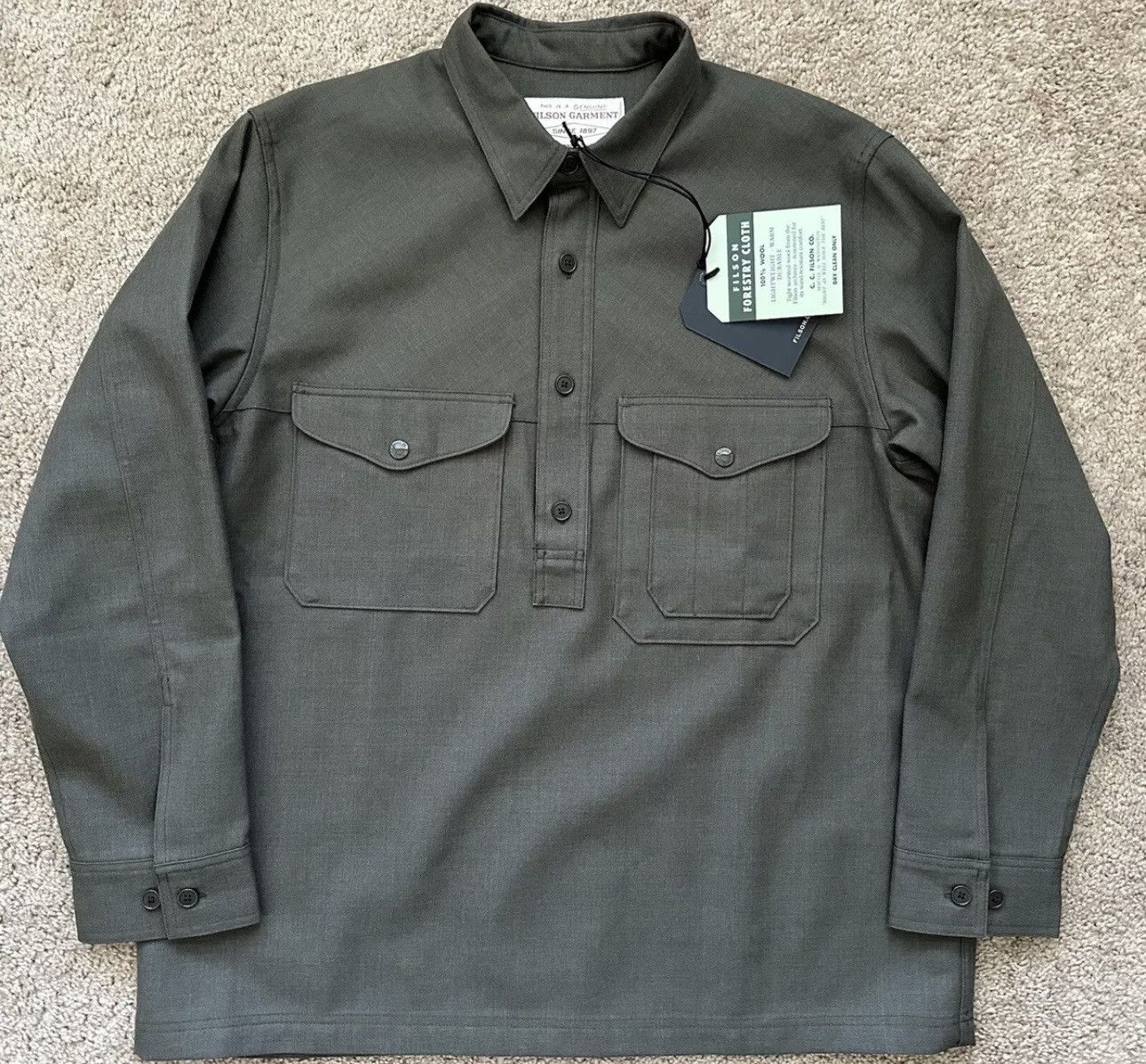 image of Filson Worsted Wool Forestry Cloth Cruising Shirt XL in Green, Men's