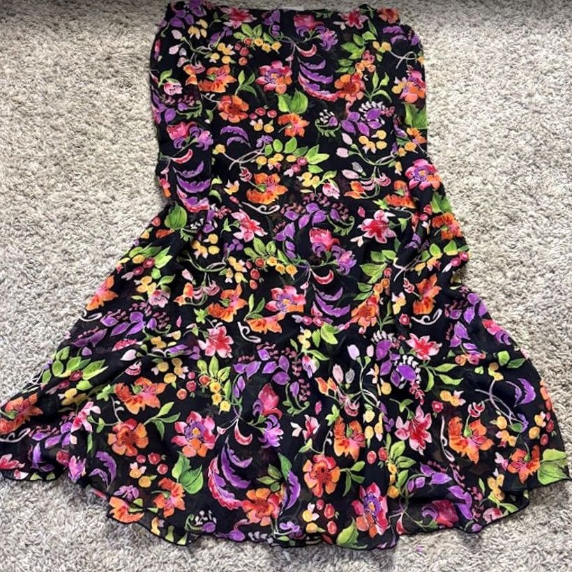 Vintage VINTAGE Floral Pull On High Waisted A-Line Maxi Skirt Bohemian Summer Black Multi Womens L Long Floral Size 36" / US 14 / IT 50 - 3 Thumbnail