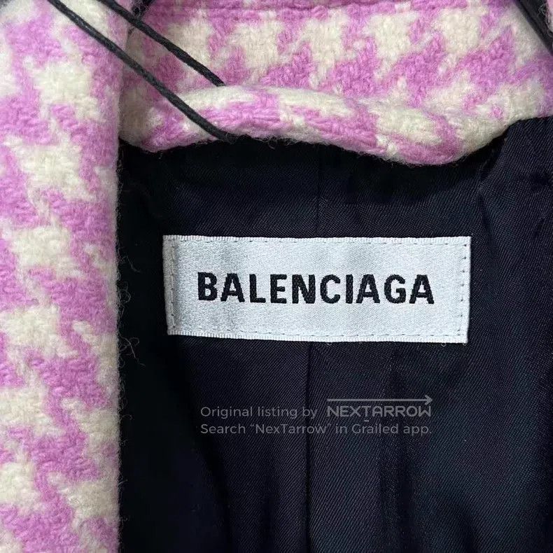 Balenciaga Balenciaga Pink Plaid Hourglass Woolen Coat Size XXS / US 00 / IT 34 - 4 Thumbnail