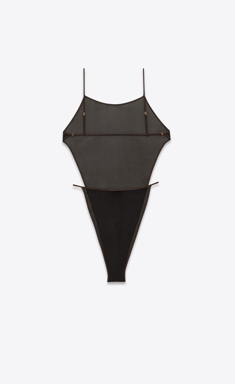 Saint Laurent Paris oc11z1125 Backless Bodysuit in Stretch Silk Georgette Black Size M / US 6-8 / IT 42-44 - 3 Thumbnail
