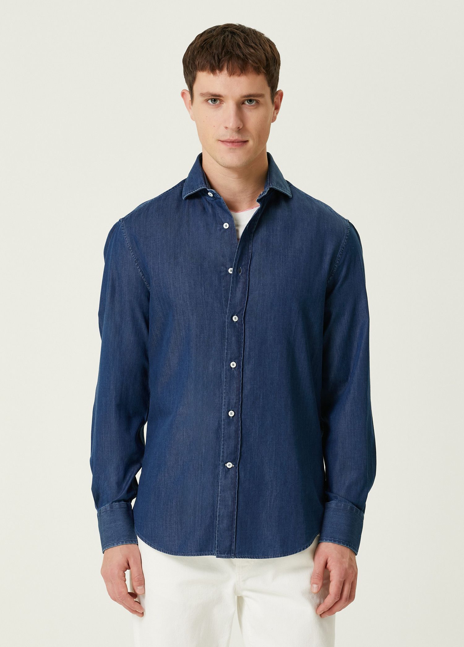 Brunello Cucinelli BRUNELLO CUCINELLI slim fit navy blue denim shirt XXXL 3XL Size US XXL / EU 58 / 5 - 2 Thumbnail