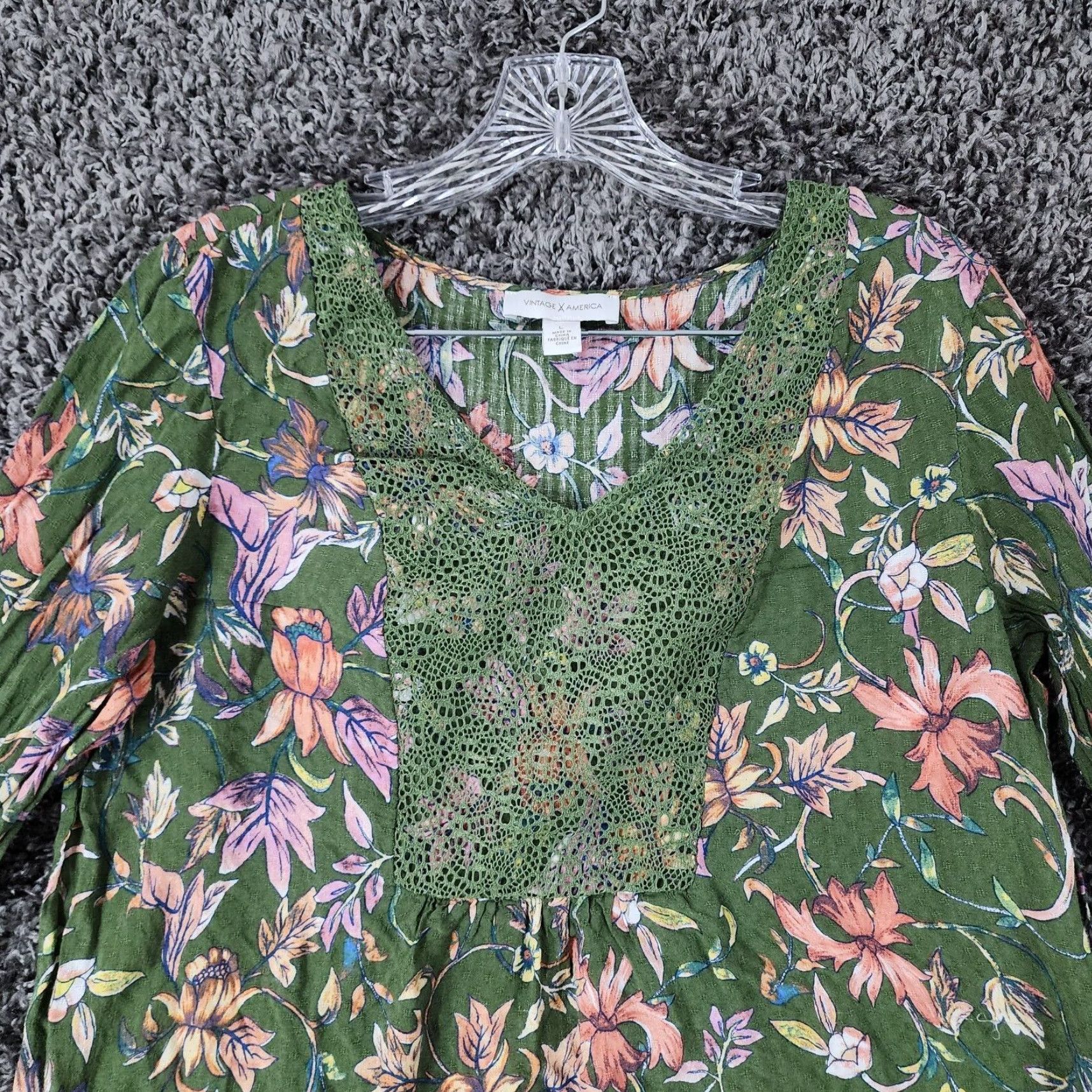 Vintage VINTAGE Vintage America Green Floral Blouse Adult Large Womens Size L / US 10 / IT 46 - 3 Thumbnail