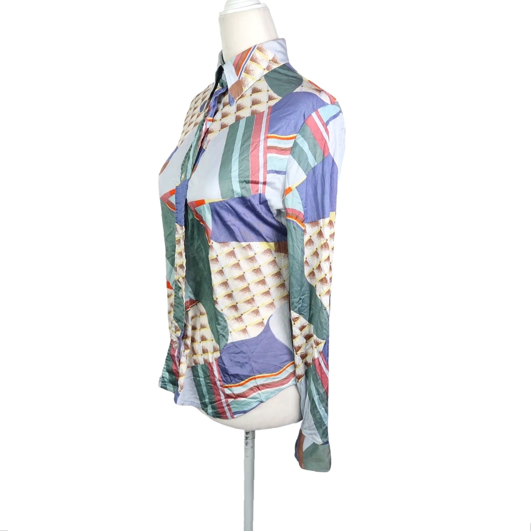 Levi's VINTAGE Levi's Blue Abstract Geometric Psychedelic Button-Down Top Women's S Long Sleeve Collared 90s Bohemian Size S / US 4 / IT 40 - 3 Thumbnail