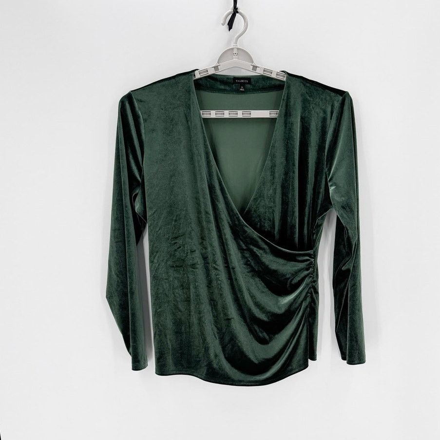 Other Talbots green velvet ruched faux wrap top size xl holiday Size XL / US 12-14 / IT 48-50 - 1 Thumbnail