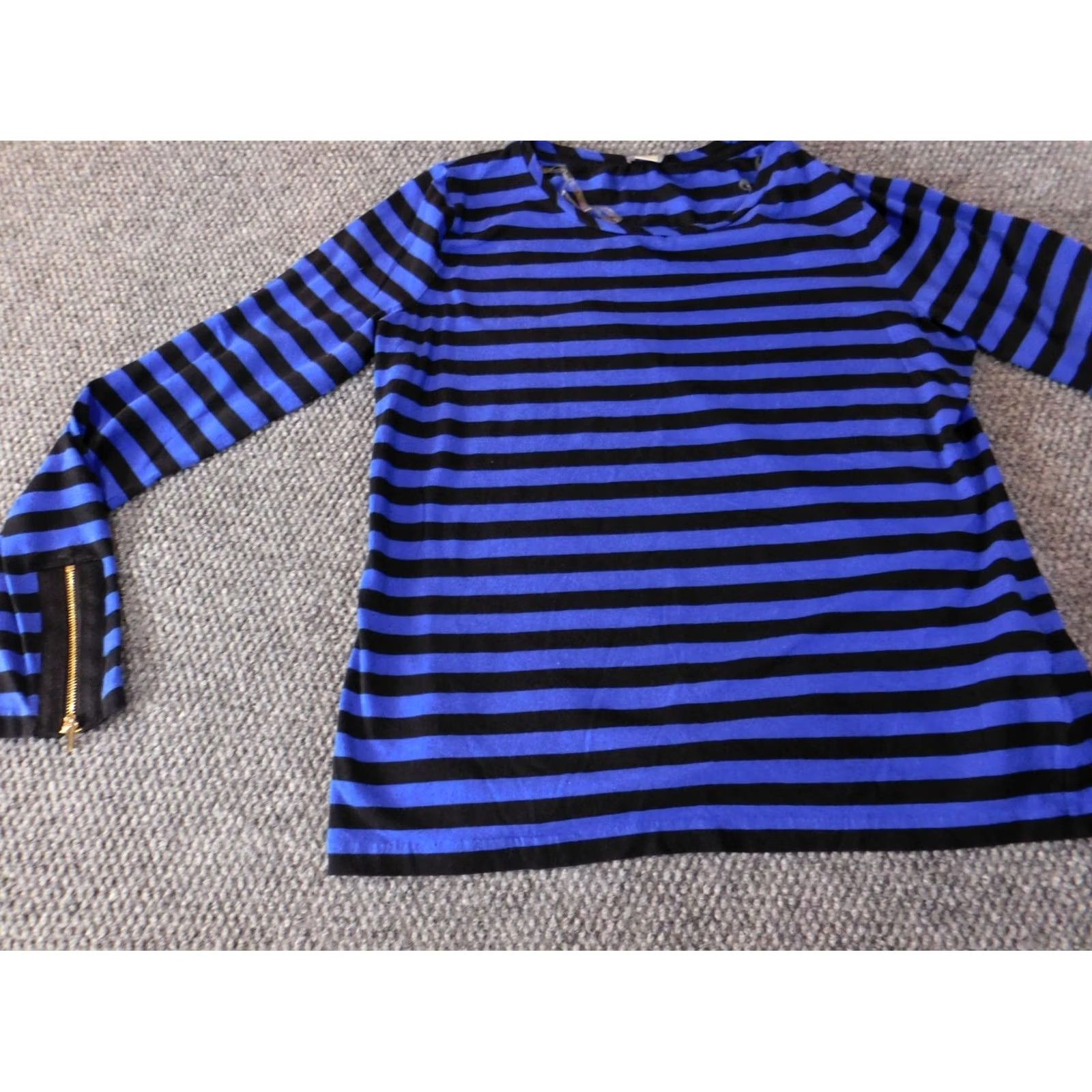Anne Klein Anne Klein Womens Blouse XL Blue Striped Crew Neck Pullover Stretch Bell Sleeve Long Sleeve Casual Regular Size XL / US 12-14 / IT 48-50 - 3 Thumbnail
