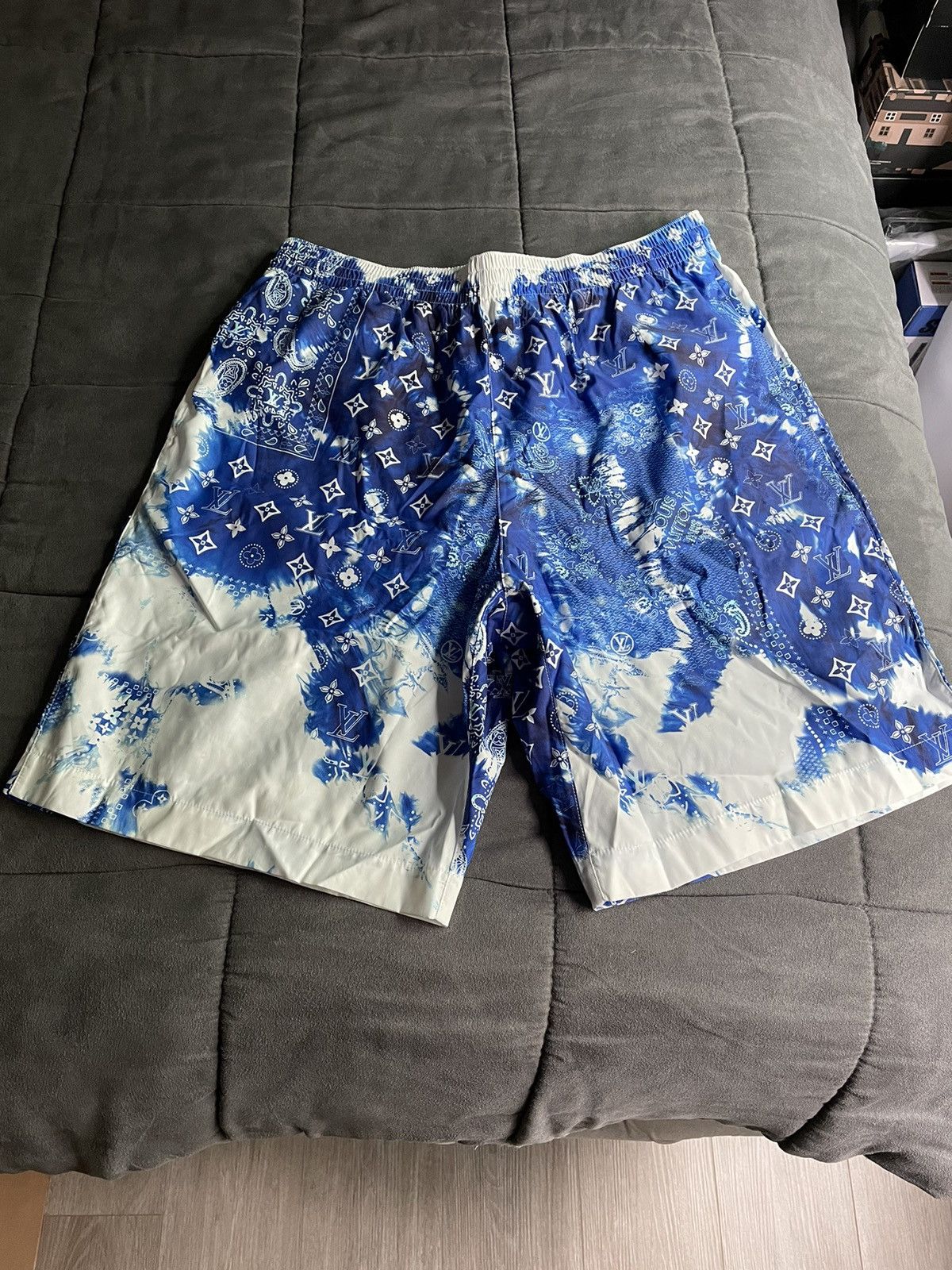 image of Louis Vuitton Bandana Monogram Swim Shorts in Blue, Men's (Size 34)