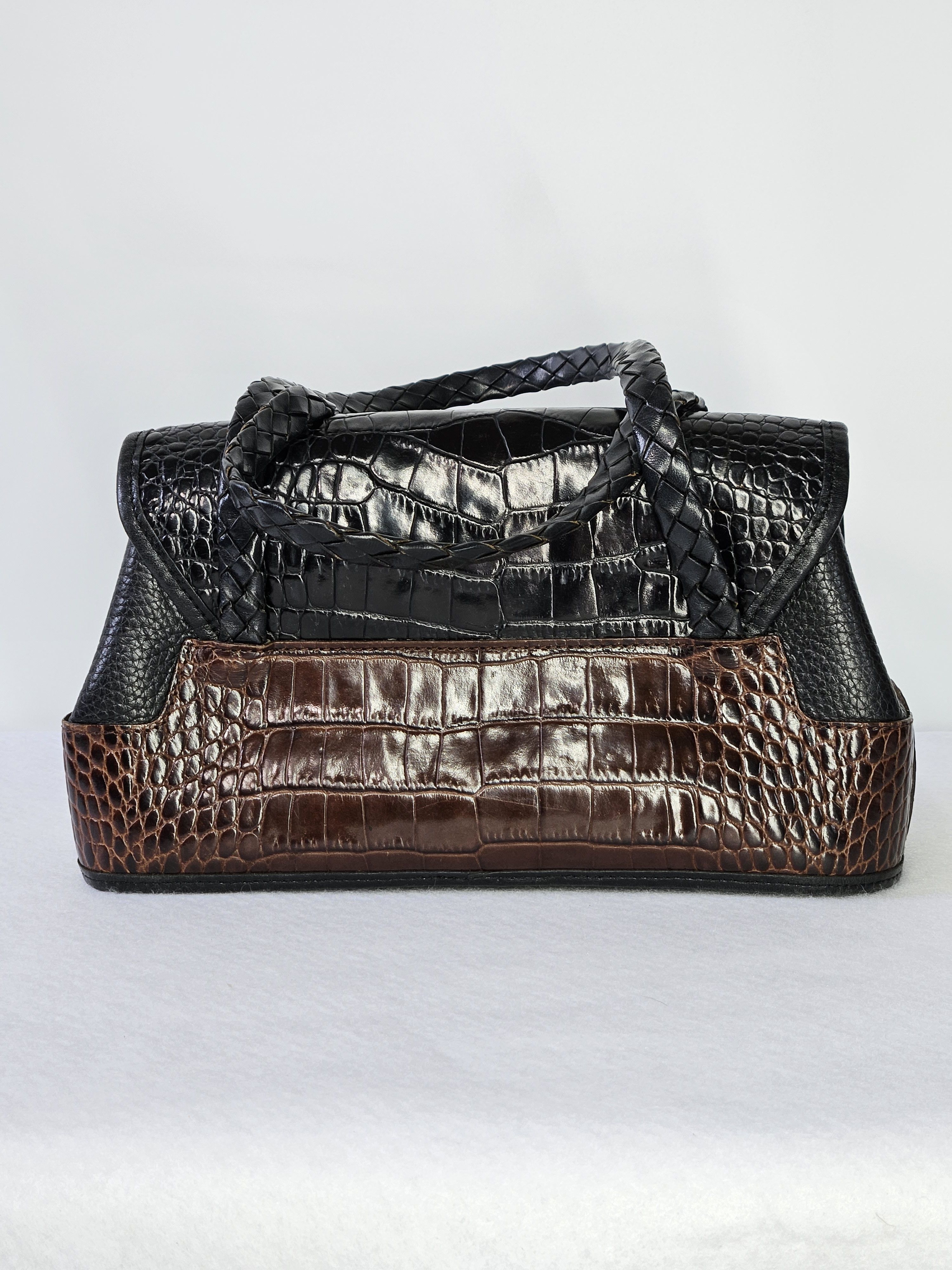 Brighton Brighton 10x6x3" Handbag Braid Leather Croc Embossed Black Size ONE SIZE - 5 Thumbnail