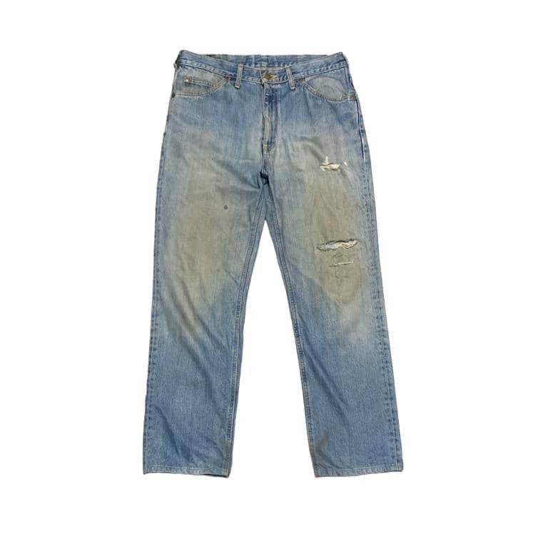 image of Distressed Denim x Lee Vintage 90's Lee Rider Faded Blue Baggy Jeans Distressed in Blue Denim (Size