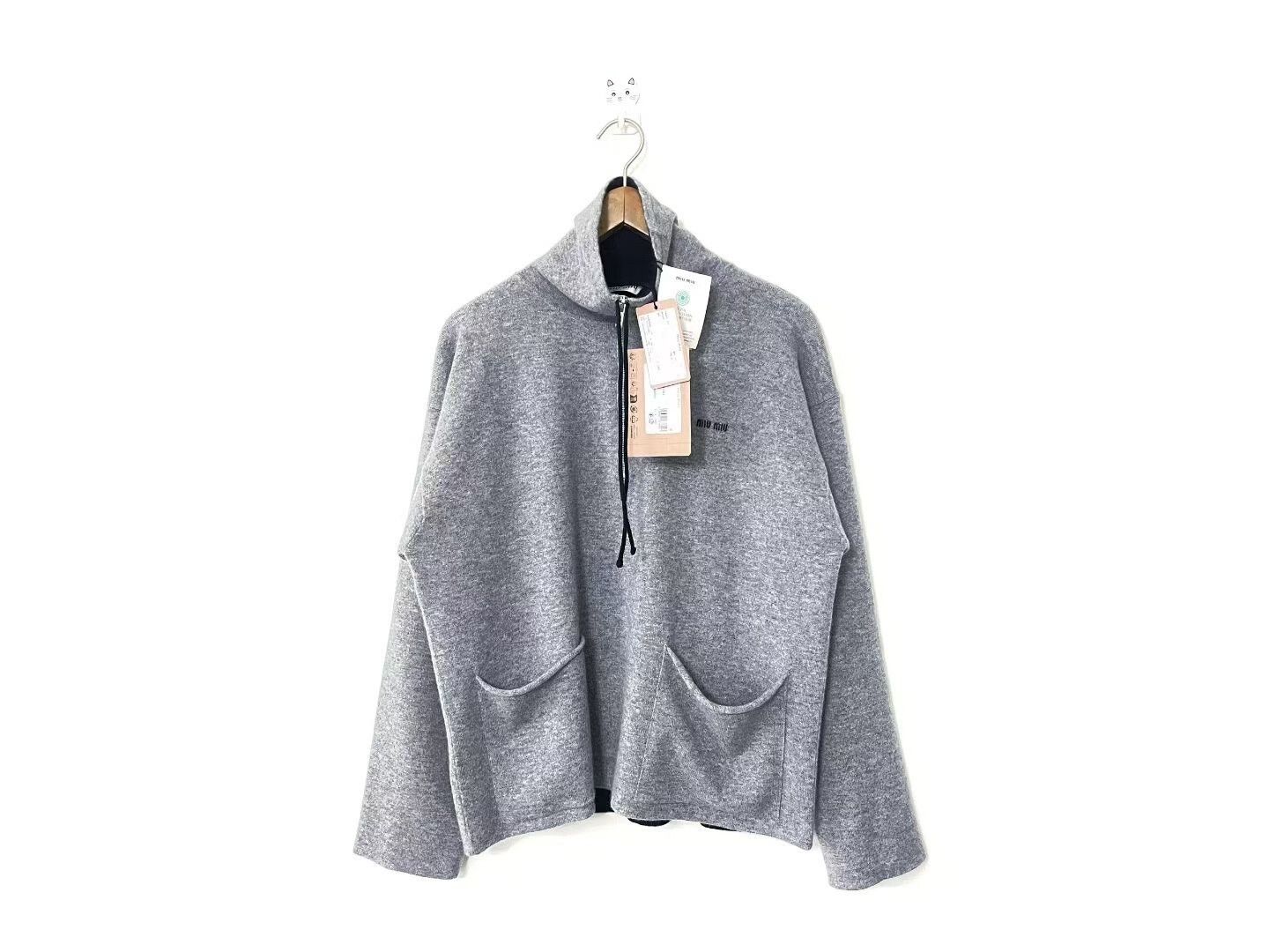 Miu Miu gray cashmere half-zip sweater jacket Size S / US 4 / IT 40 - 1 Thumbnail