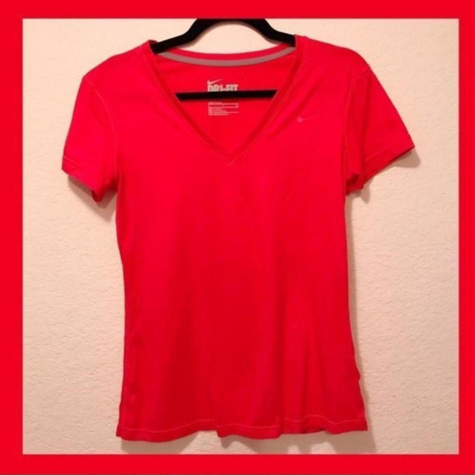 Nike Nike Dri-FIT Red V-Neck Short Sleeve Shirt Size S / US 4 / IT 40 - 1 Thumbnail
