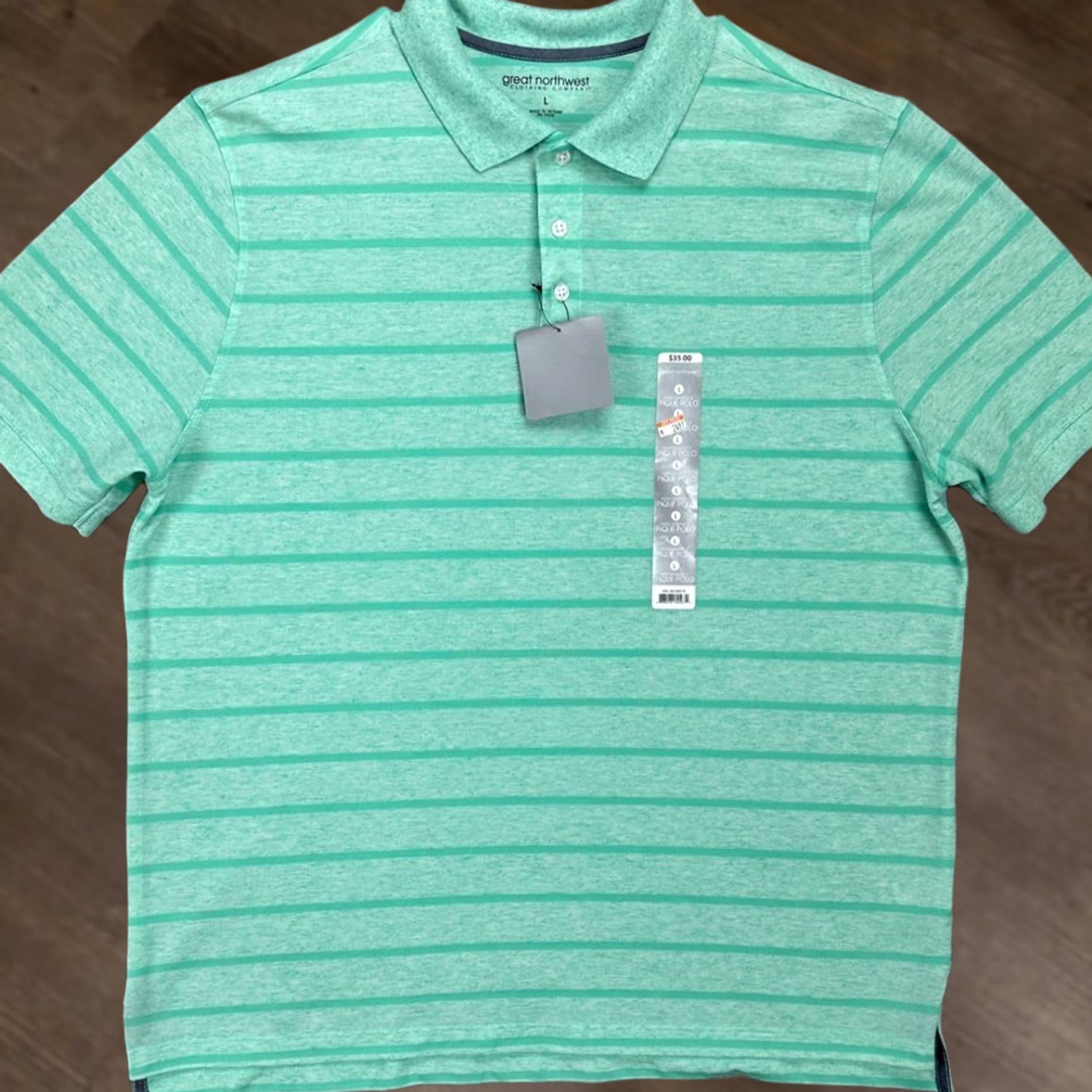 Vintage Great Northwest Polo Shirt Mens Large Mint Green Stripe Linen Blend Rugby NEW Size US L / EU 52-54 / 3 - 1 Thumbnail