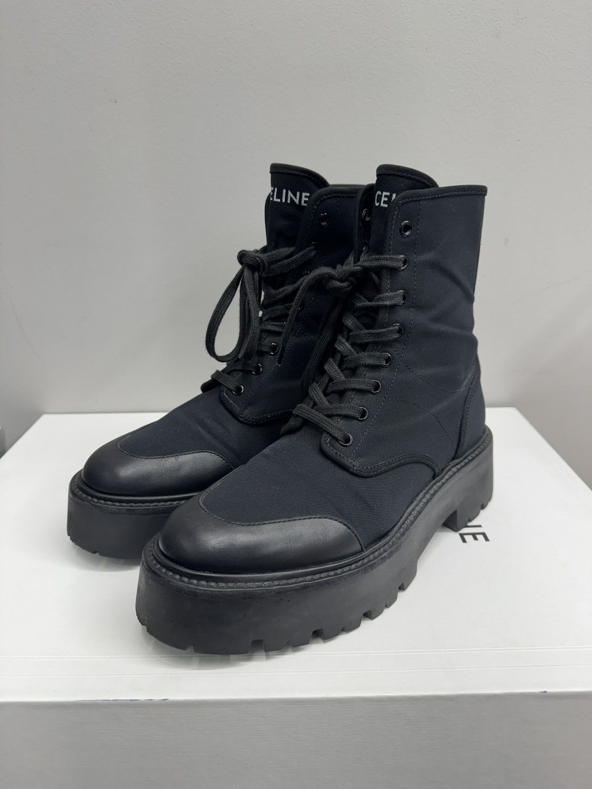 Celine Celine Bulky Lace-Up Boots In Canvas & Shiny Bull Black Size US 9 / EU 42 - 5 Thumbnail