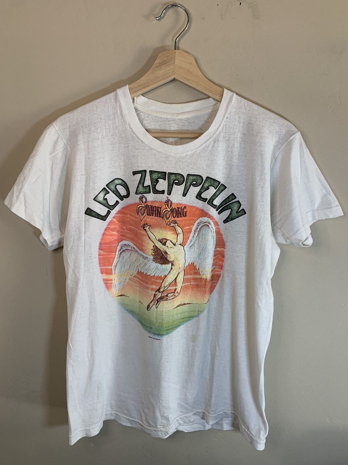 Band Tees × Led Zeppelin × Vintage RARE Vintage 1984 Led Zeppelin Swan Song Single Stitch Shirt Size US M / EU 48-50 / 2 - 1 Thumbnail