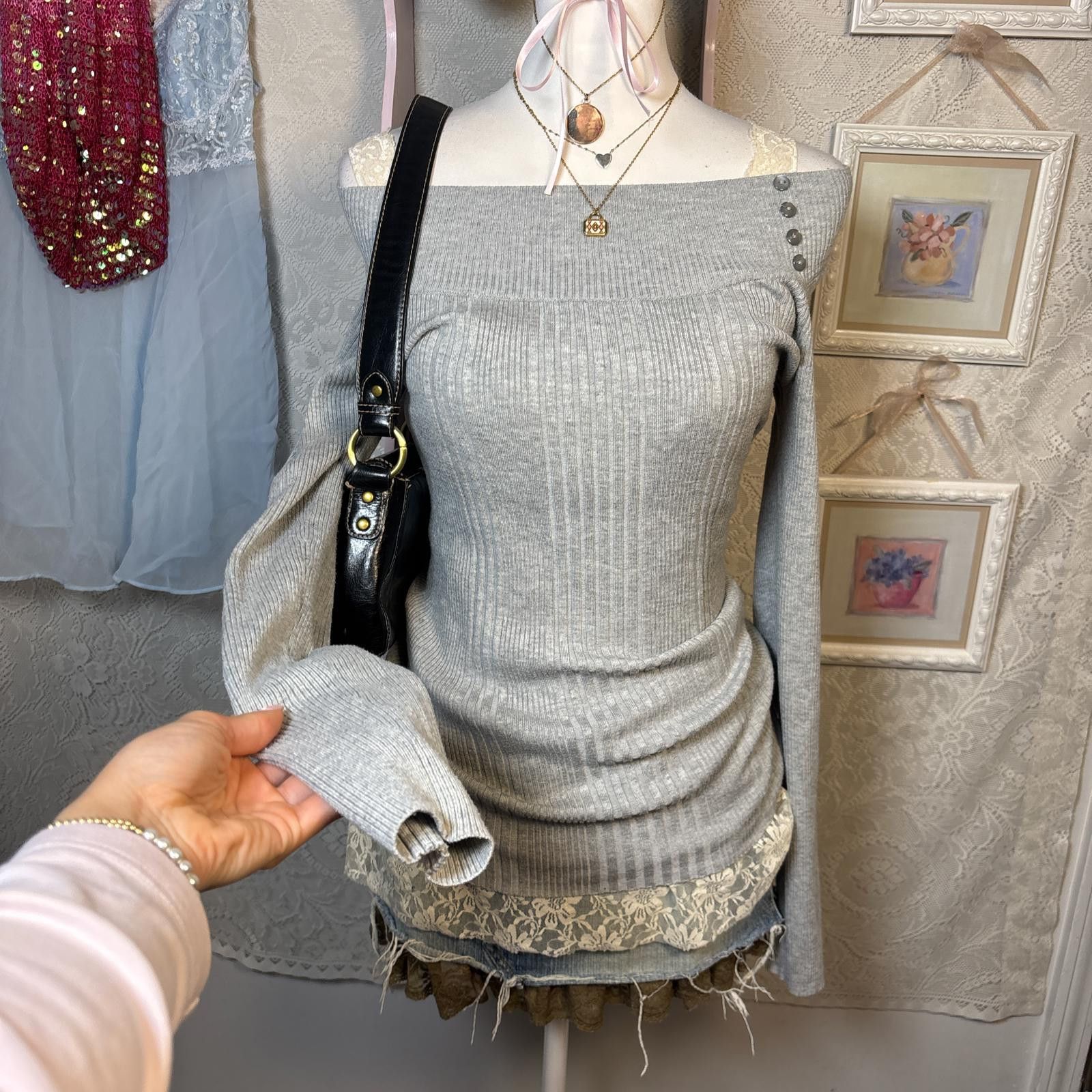 Other y2k fitted off the shoulder shimmery sweater Size M / US 6-8 / IT 42-44 - 2 Thumbnail