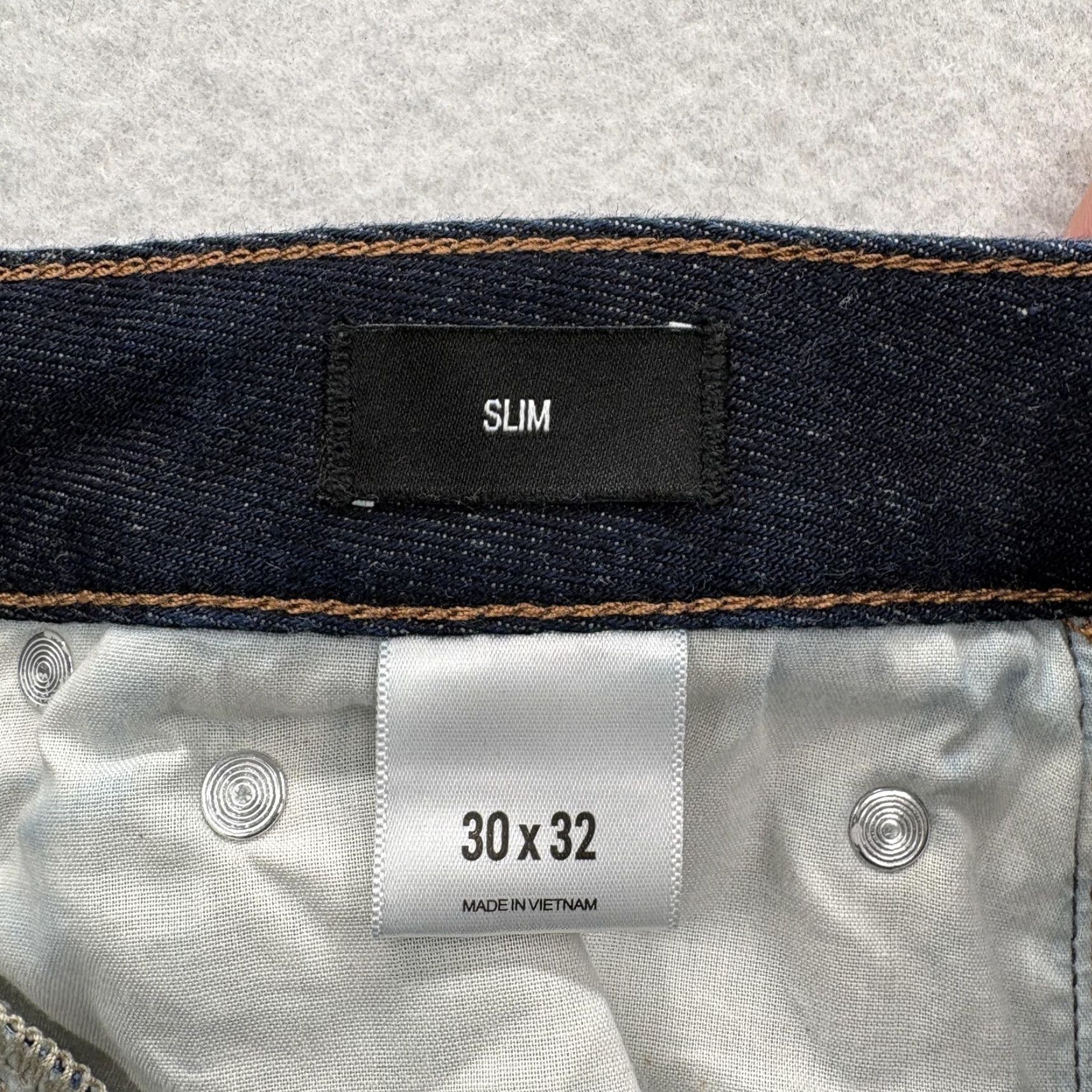 Express Express Jeans Mens 30x32 Dark Wash Blue Slim Fit Selvedge Denim Button Fly Pants Size US 30 / EU 46 - 6 Thumbnail