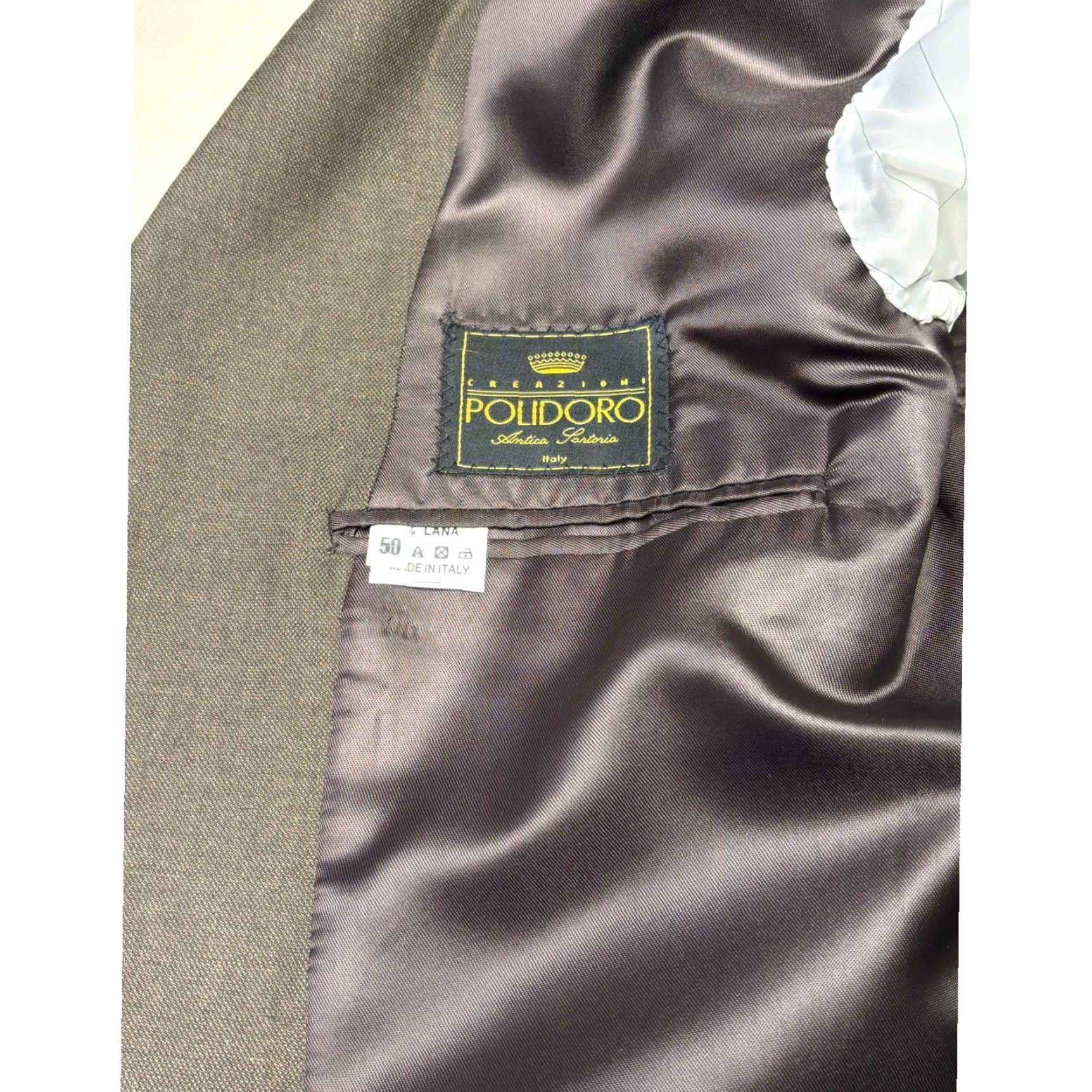 Vintage Creazioni Polidoro Antica Sartoria Two-Piece Suit Brown Wool 40 US 50UK Slim Classic Notch Lapel Men Formal Business Italy Size 40R - 7 Thumbnail