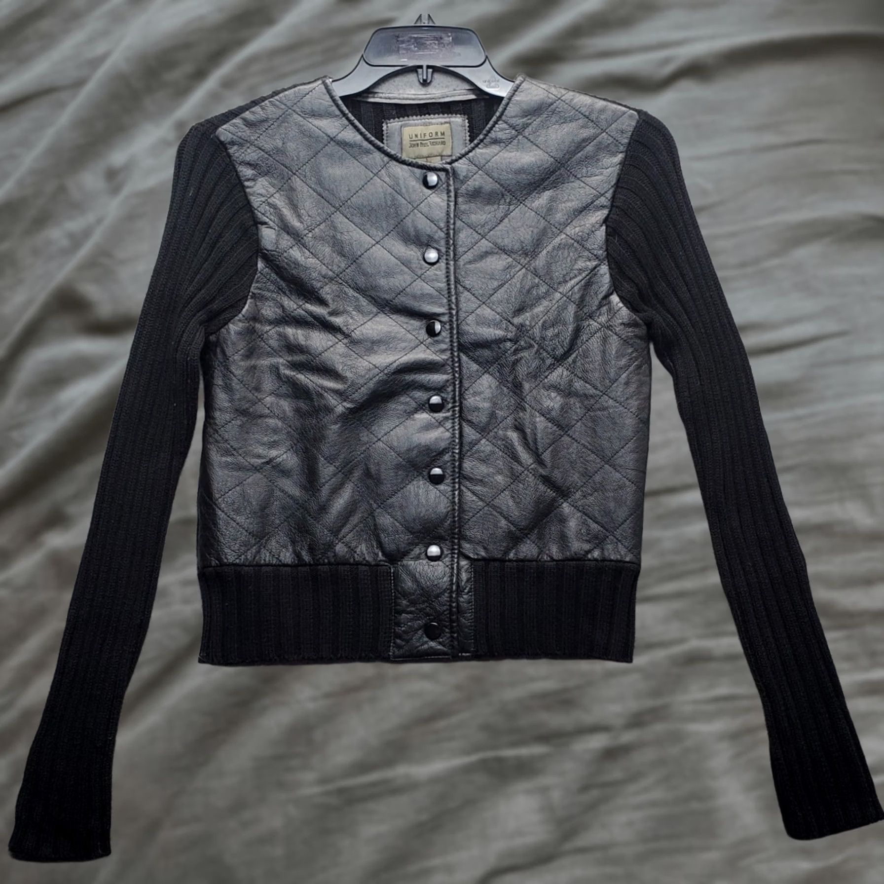 Vintage John Paul Richard Black Quilted Leather Front Snap Sweater Jacket Womens L Size L / US 10 / IT 46 - 1 Thumbnail