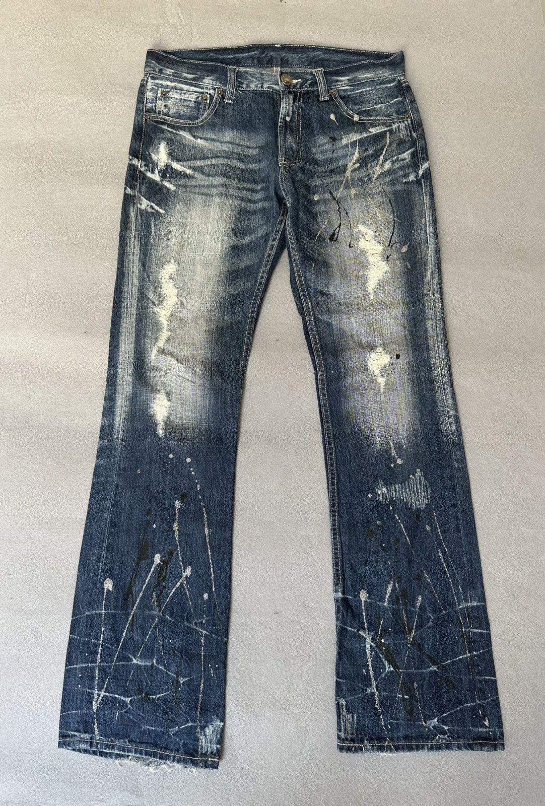 Japanese Brand FLARE Unbranded Splatter Distressed Denim Size US 33 - 1 Thumbnail