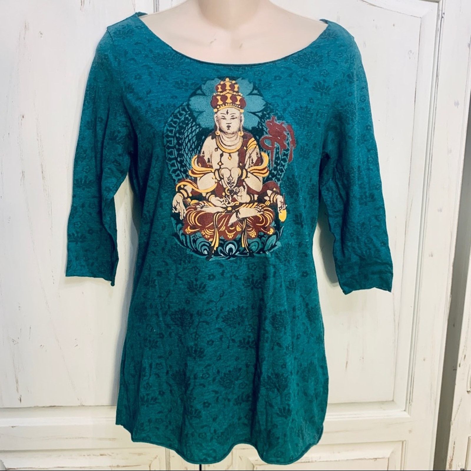 Lucky Brand LUCKY BRAND BUDDHA 3/4 SLEEVE YOGA TEE BOHO HIPPIE Size ONE SIZE - 5 Thumbnail