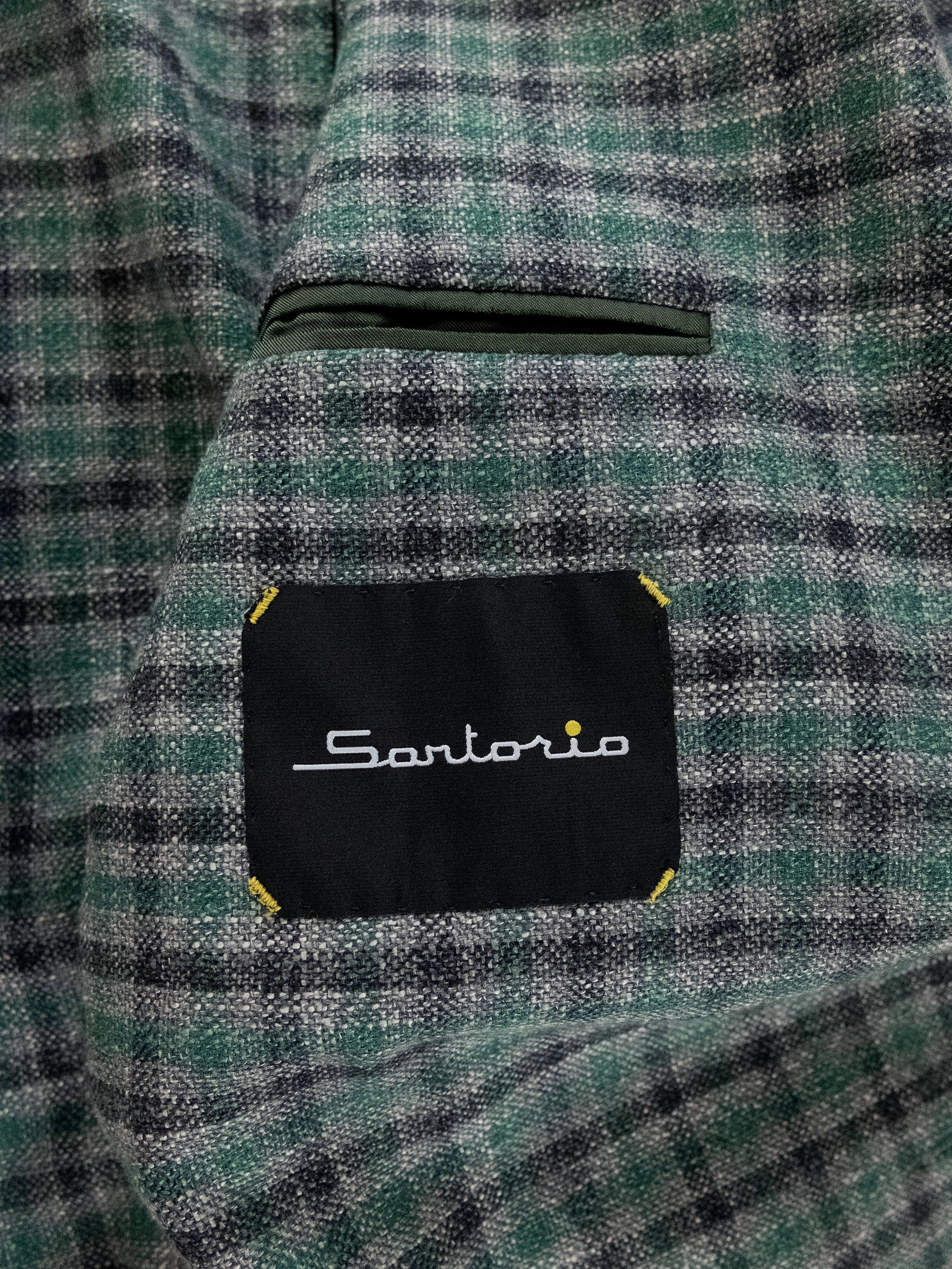 SARTORIO SARTORIO Napoli Kiton green gray plaid wool silk sportcoat Size 42R - 10 Thumbnail
