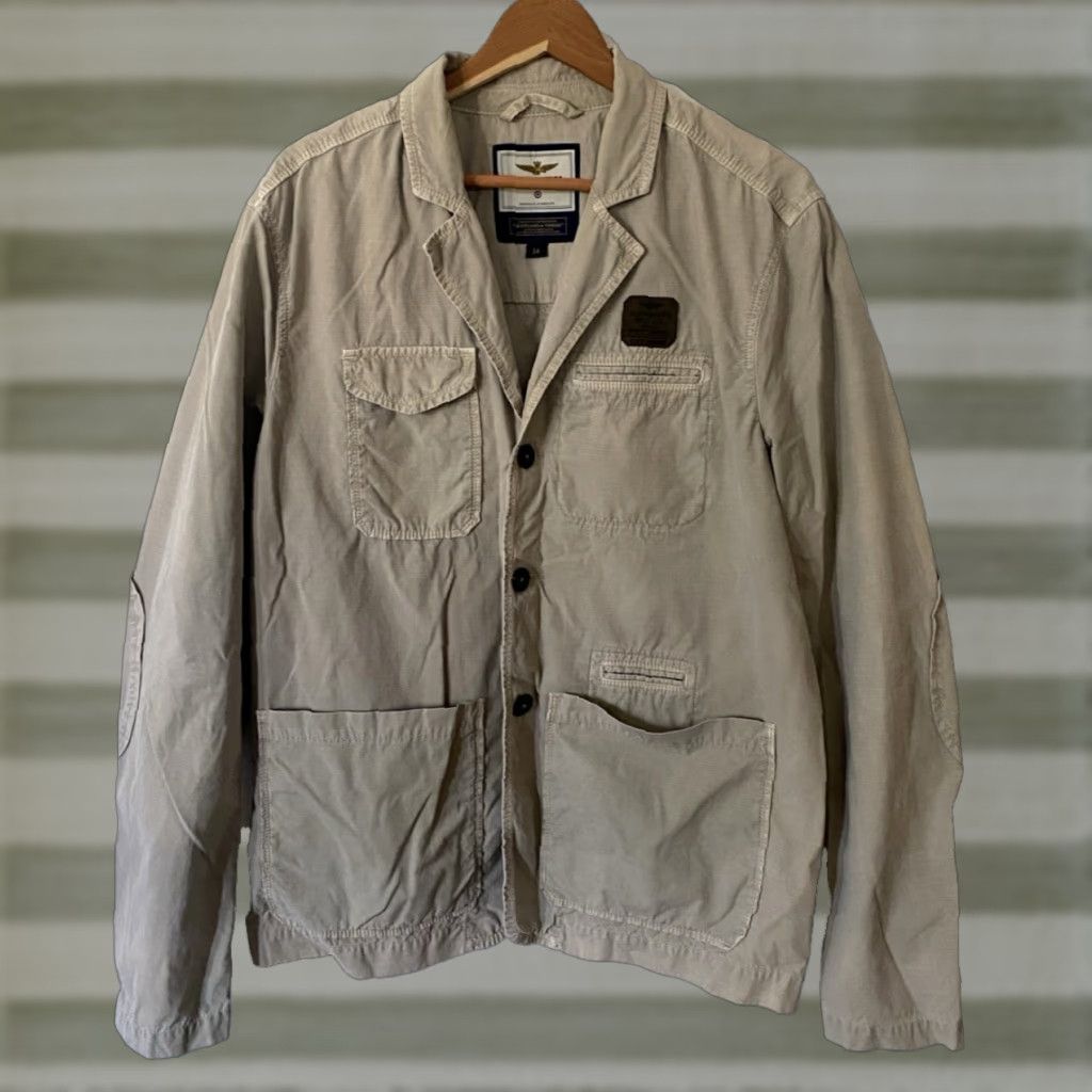 Aeronautica Militare VINTAGE Aeronautica Militare Jacket Mens Canvas Blazer Size 54 Beige Military Style with Pockets Elbow Patch Size 54R - 1 Thumbnail