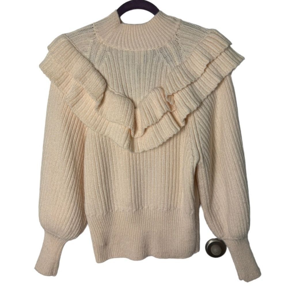 H&M H&M SZ XS Cream Flounced Ruffle Sweater Size XS / US 0-2 / IT 36-38 - 4 Thumbnail