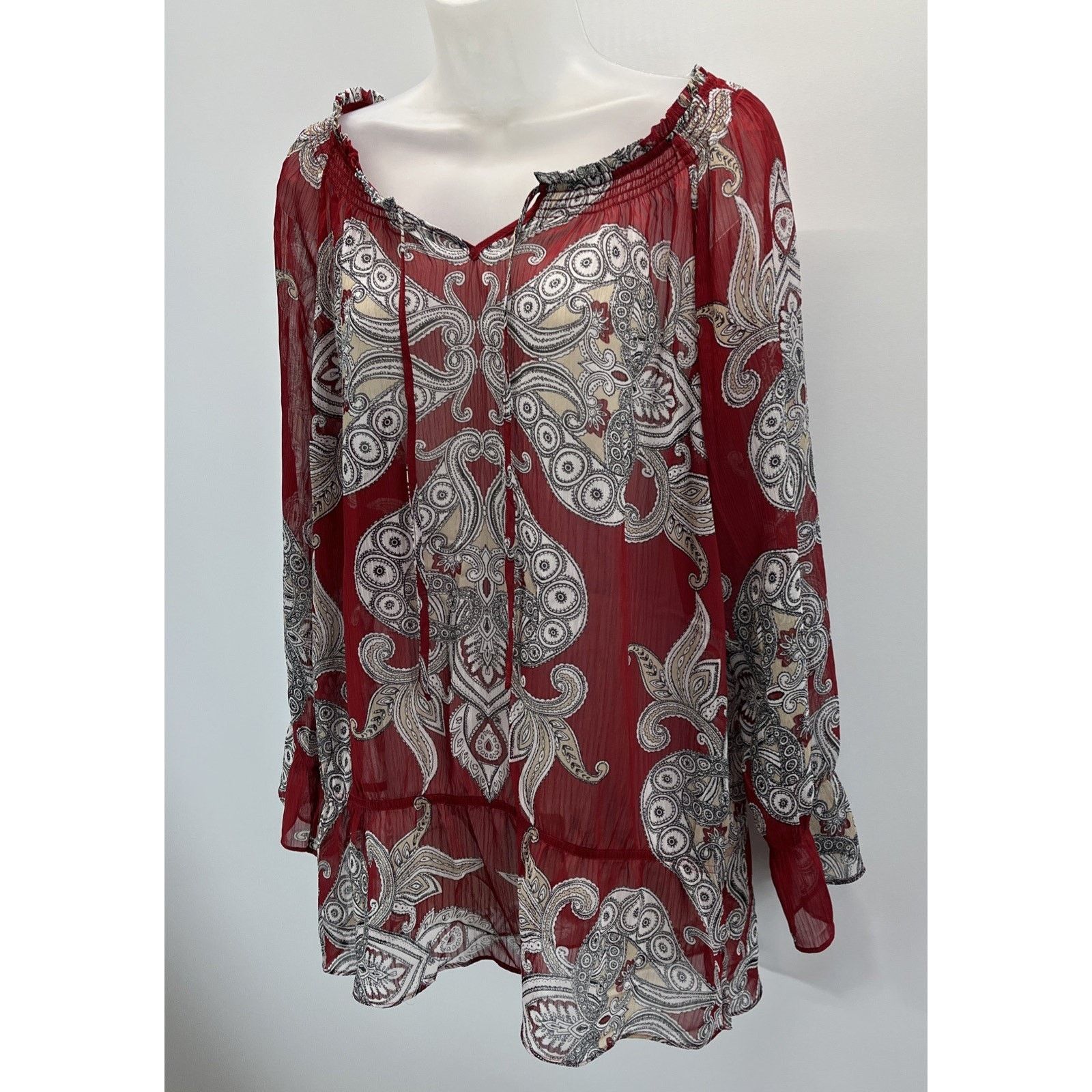 Chicos CHICO's 2 Womens L Blouse Shirt Burgundy Black Tan Size L / US 10 / IT 46 - 3 Thumbnail