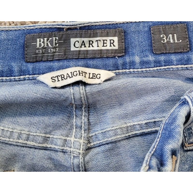 BKE BKE Carter Straight Leg Jeans 34L Distressed Button Fly EUC Size US 36 / EU 52 - 4 Thumbnail