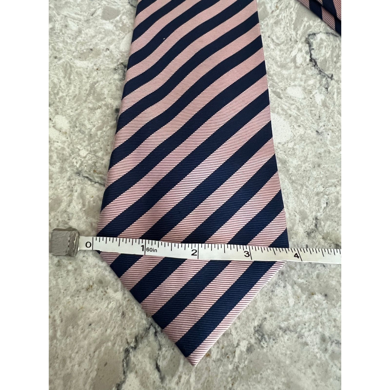 Van Heusen Van Heusen 100% Silk Men's Neck Tie Pink w Navy Blue Stripes Size ONE SIZE - 7 Thumbnail