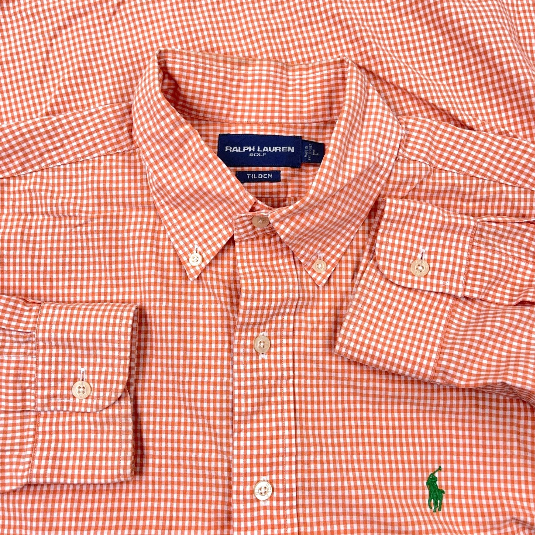Ralph Lauren Ralph Lauren Shirt Men Large Orange Check Button-Up Polo Dress Tilden Golf Size 42R - 2 Thumbnail