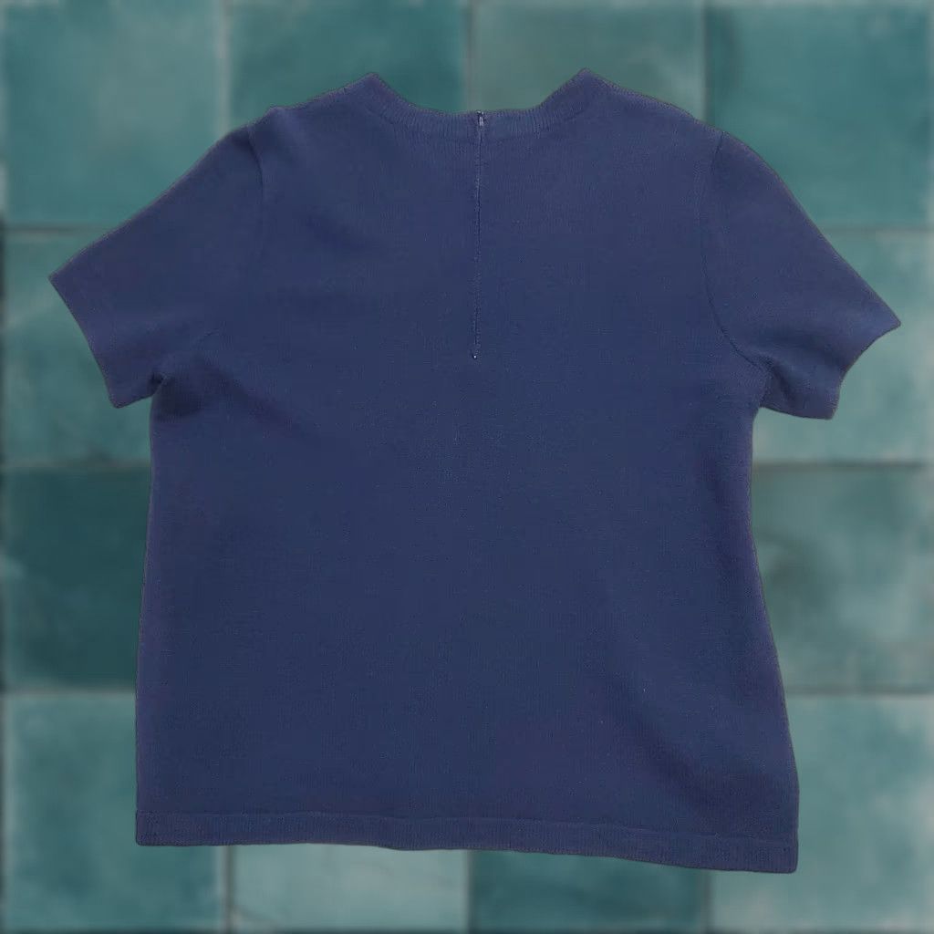 Vintage VINTAGE St John Collection Marie Gray Top Women L Navy Blue Santana Knit Back Zip Crew Neck Short Sleeve Size L / US 10 / IT 46 - 1 Thumbnail