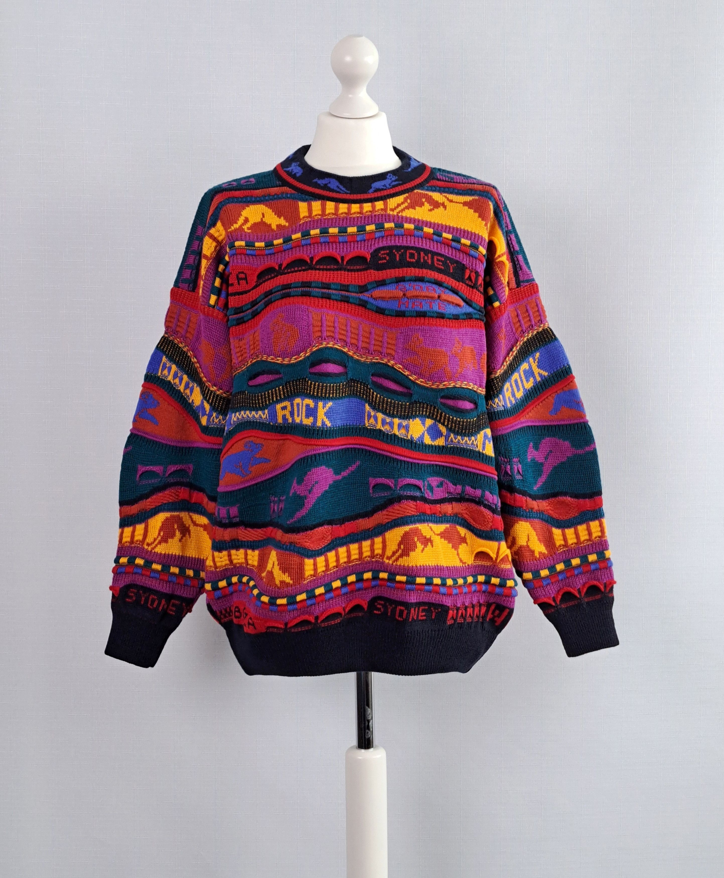 Vintage store Emaroo Australia 3d Retro Wild Print Sweater Drip Sweater Cotton XL