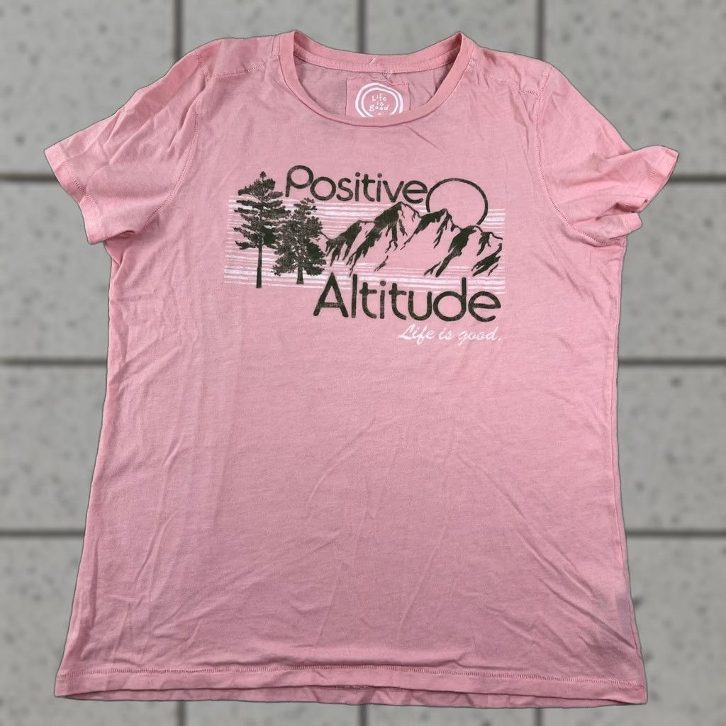 Life is Good Life is Good Shirt Women Pink Mountain Graphic Crew Neck L Women’s Large Positive Altitude Graphic T-Shirt Size L / US 10 / IT 46 - 1 Thumbnail