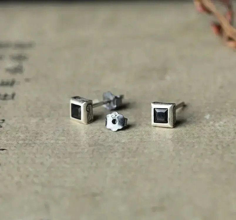 Vintage Square Black Zircon Stud Earrings (1pairs） Size ONE SIZE - 4 Thumbnail