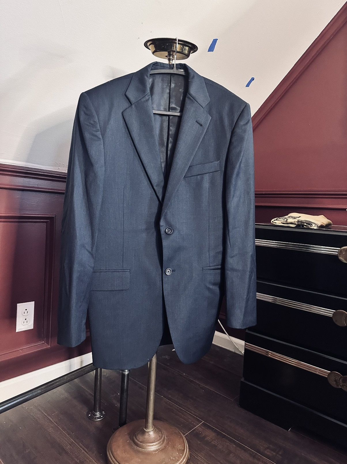 Burberry Navy blue herringbone striped wool MiUSA jacket Size 38R - 1 Thumbnail